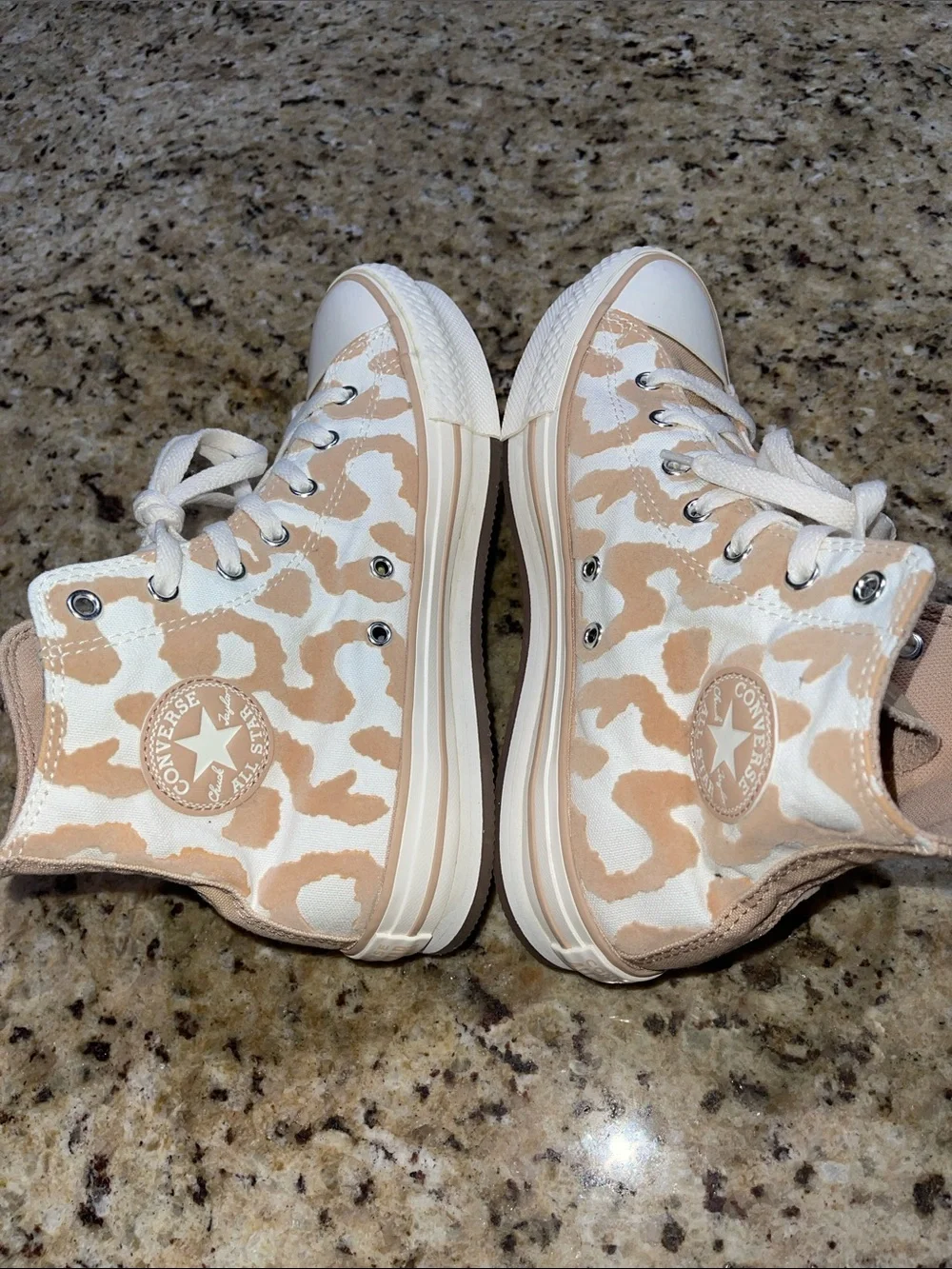 High-Top Converse Sneakers in Beige and White